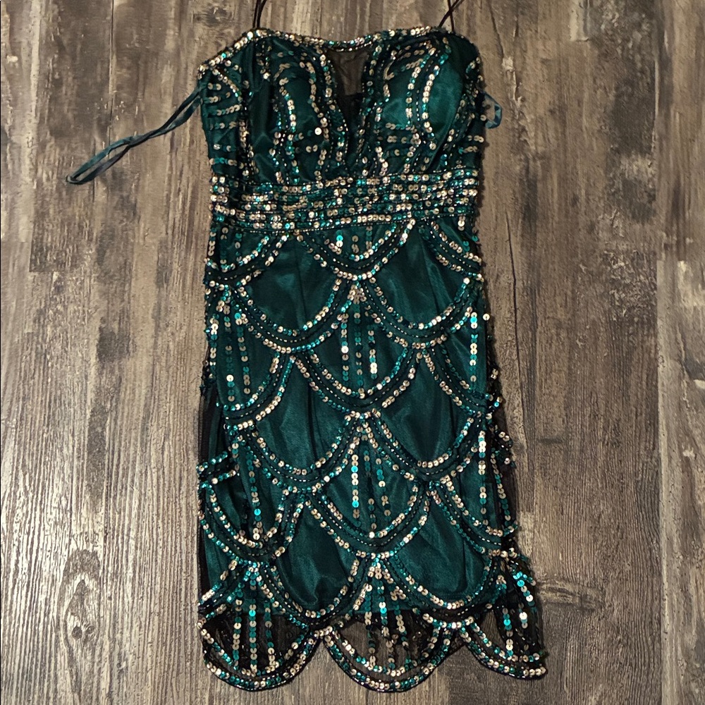 Jump Emerald and Black Sequin Mini Dress